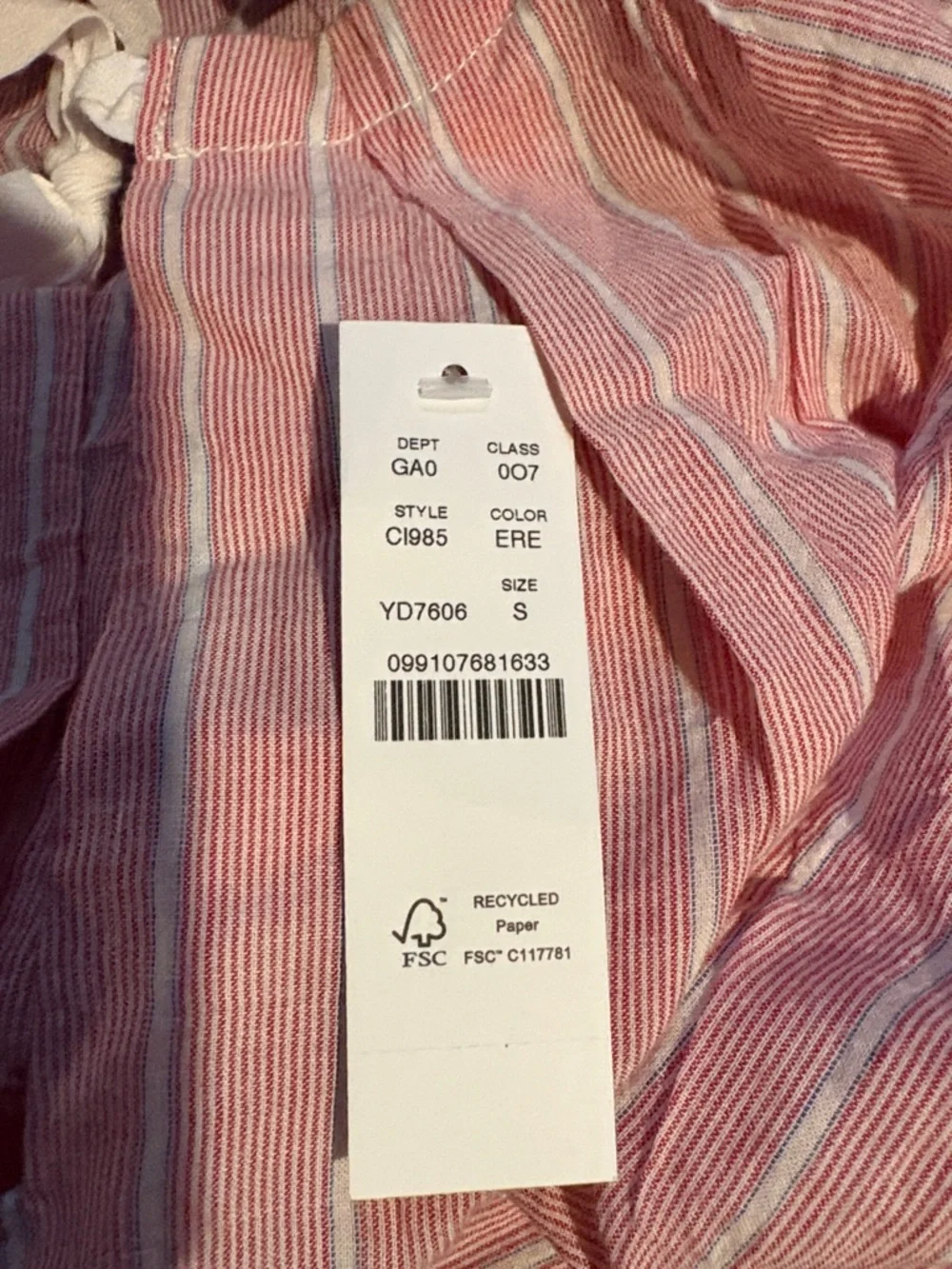 J. Crew Tie Neck Top in Striped Crinkle Cotton Top Size S Pink White Popover NWT